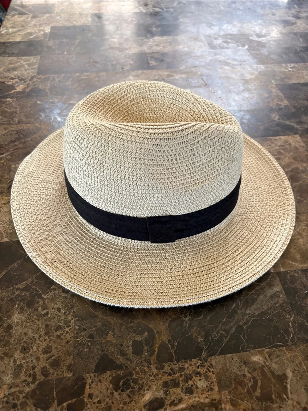 Solar Scape Sun Classic Straw Fedora Hat with Black Band - Cream
